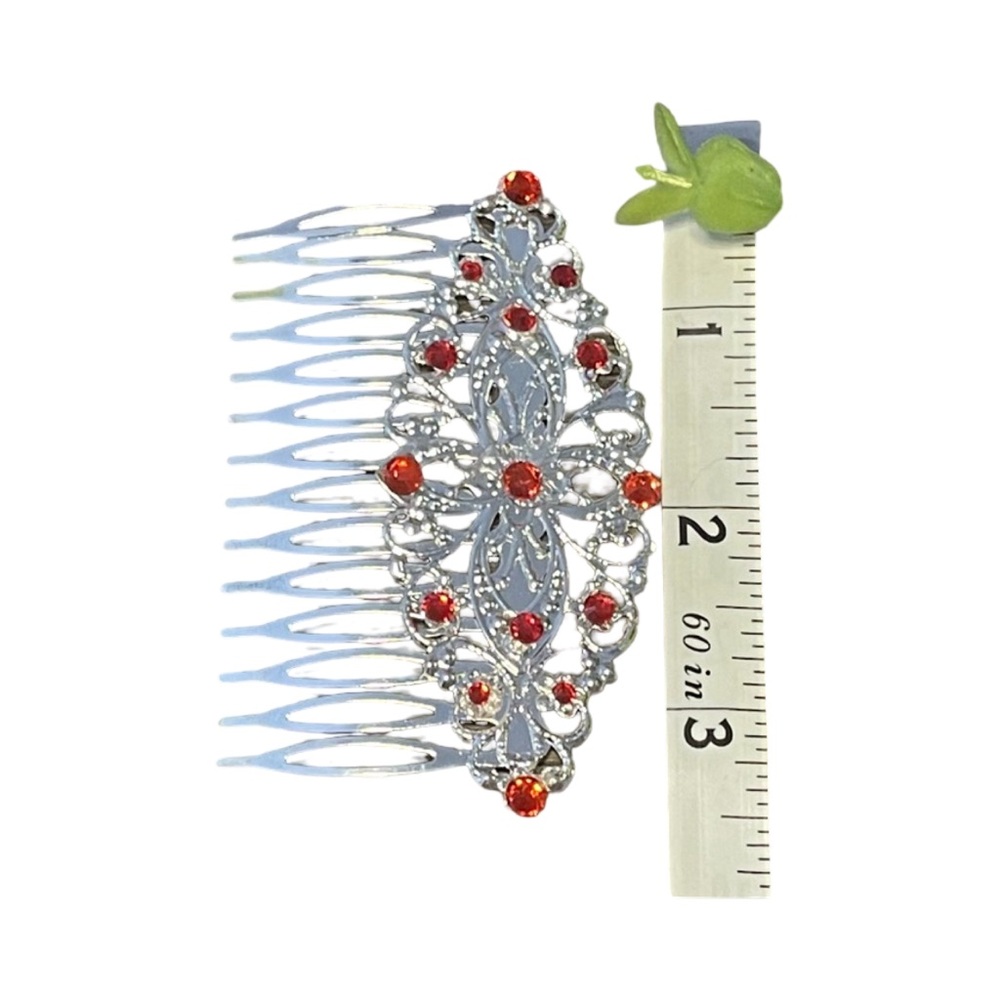 Elegant Silver and Red Crystal Hair Comb - Picture 2 of 2
